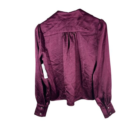 Karen Kane Shirred Blouse Wine Collared Long Sleeve Button Front Large - Picture 3 of 8
